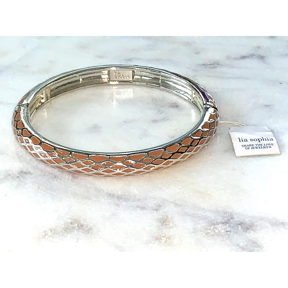 Lia Sophia Honey Lust Burnt Orange Enamel Stretch Bangle Bracelet NWT